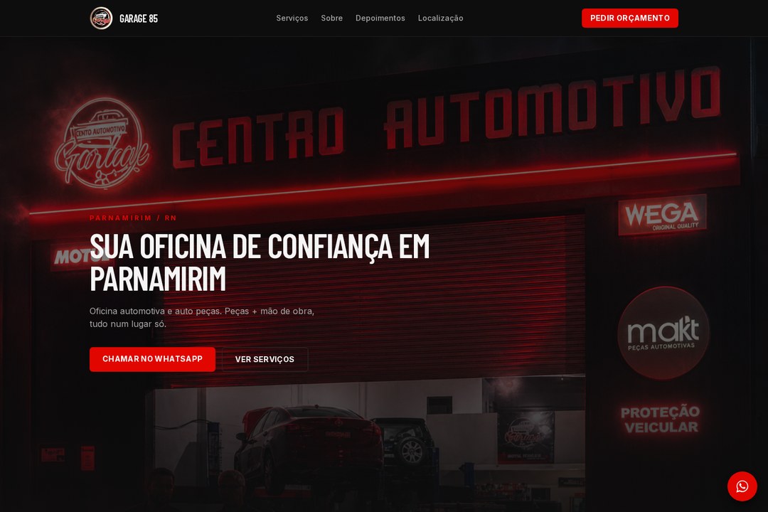 Página inicial do site de Garage 85